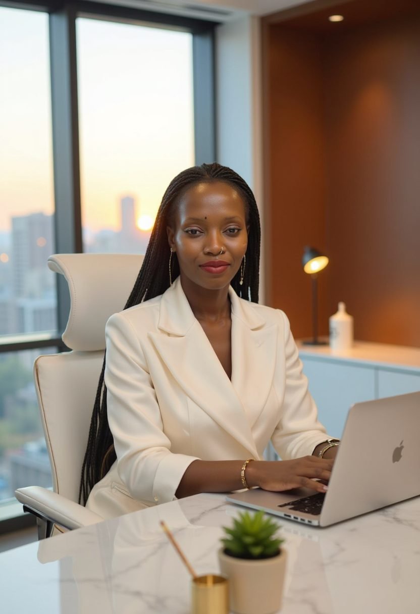 Miriam, founder of JobSure VA, working at her desk